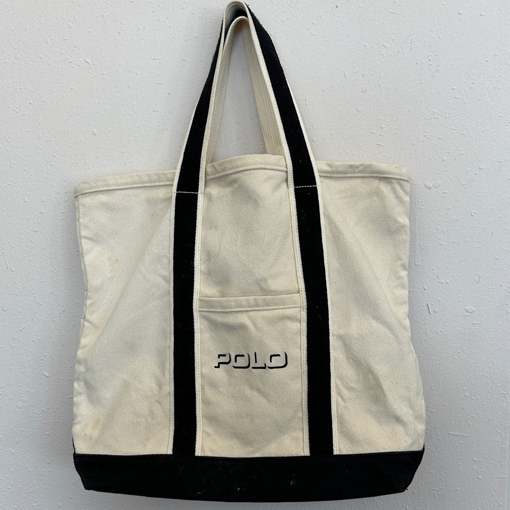 Polo by Ralph Lauren Black and Cream canvas market Tote bag